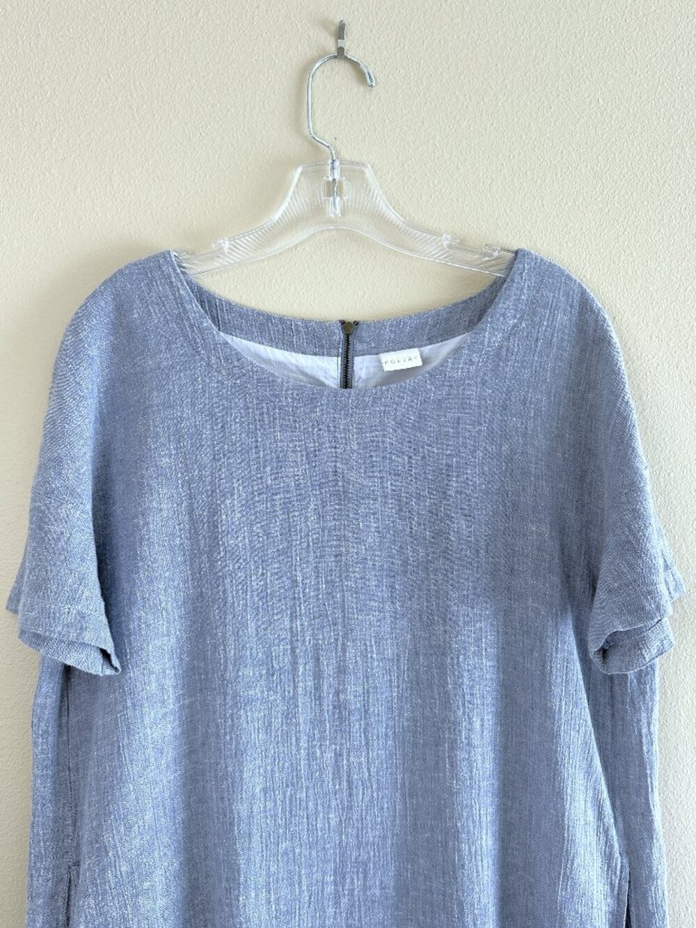 Poetry Linen Blend Crinkle Shift Dress, 10, Blue Minimalist Coastal - Picture 3 of 10